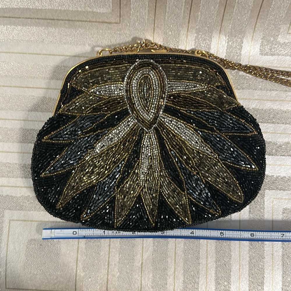 Beaded Handbag Art Deco  with sateen linning crossbody - Picture 8 of 9